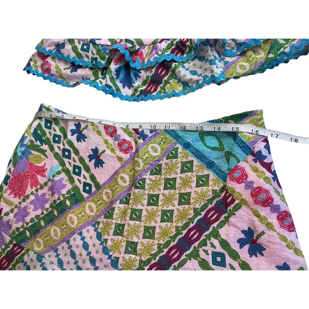 HerringStones Floral Patchwork 2 Piece Set Pink Blue Rickrack Ruffle‎ Skirt L